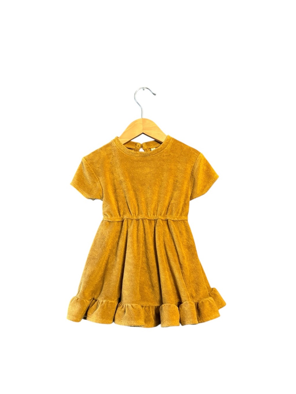 Quincy Mae Mustard Velvet Ruffle-Hem Dress